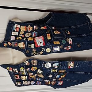 Olympic pins on denim vest - 60+ pins - size Med by Studio 25 - Fun and unique